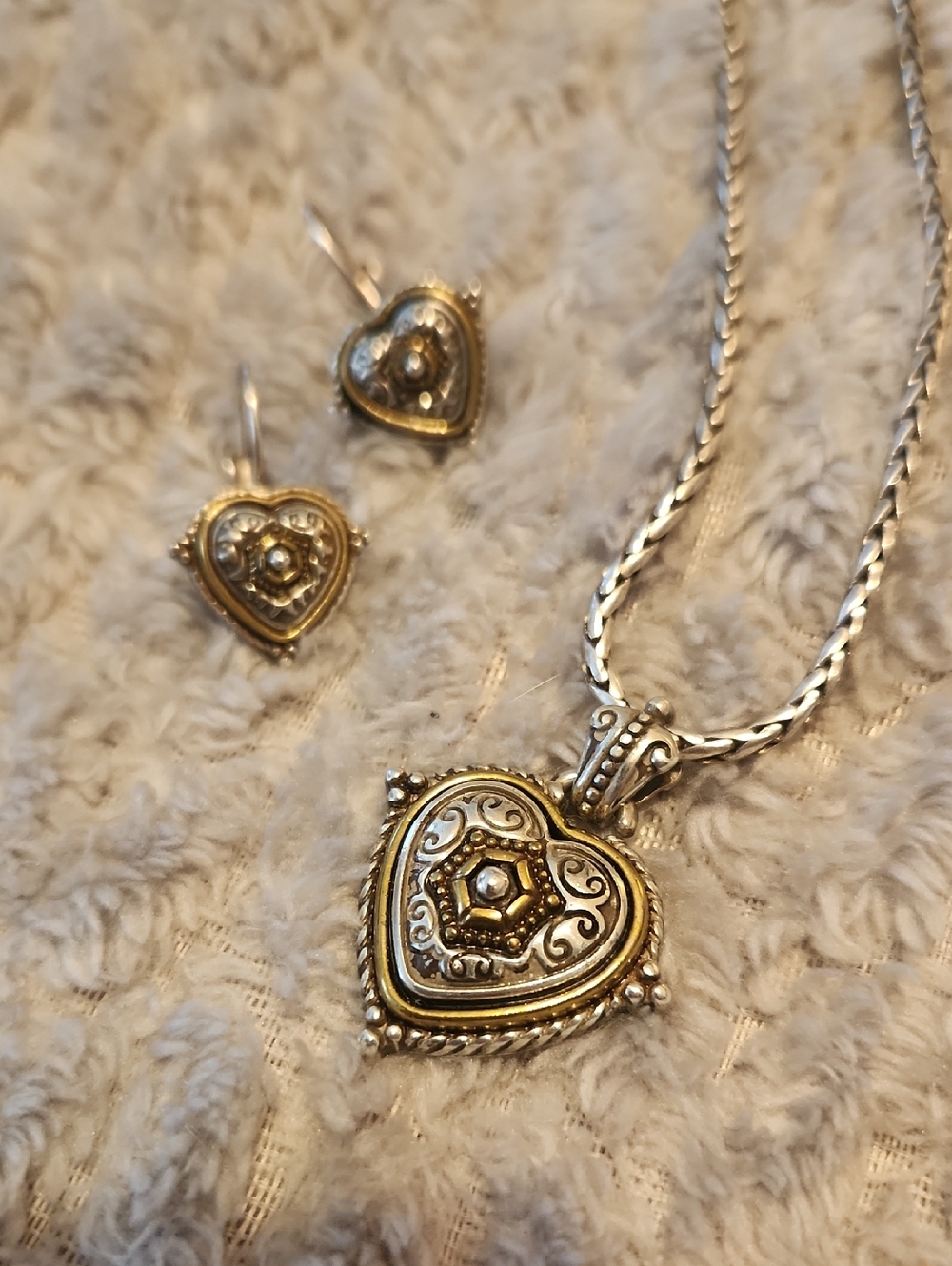 Brighton Heart Pendant Necklace and Earrings Set in Silver and Gold Tones